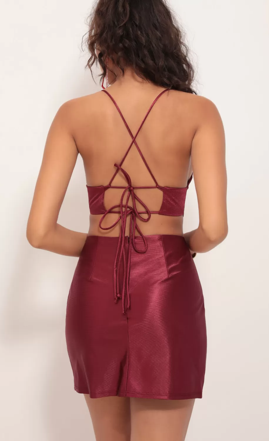 Cutout Satin Dress In Merlot^LUCY IN THE SKY Outlet