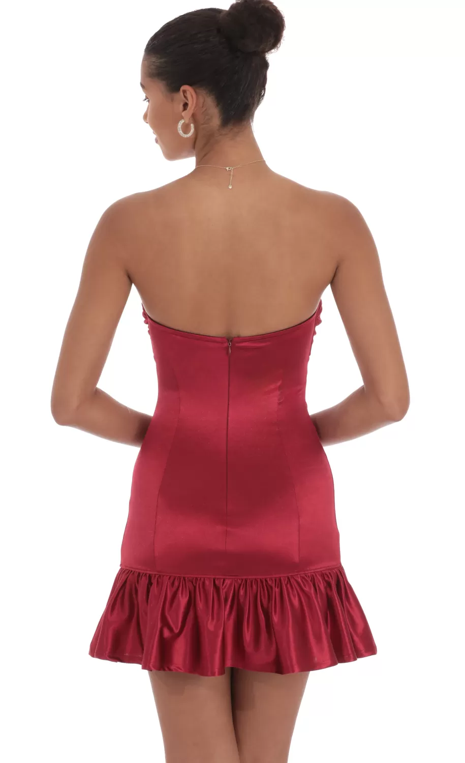 Cutout Satin Starpless Dress In Maroon^LUCY IN THE SKY Fashion