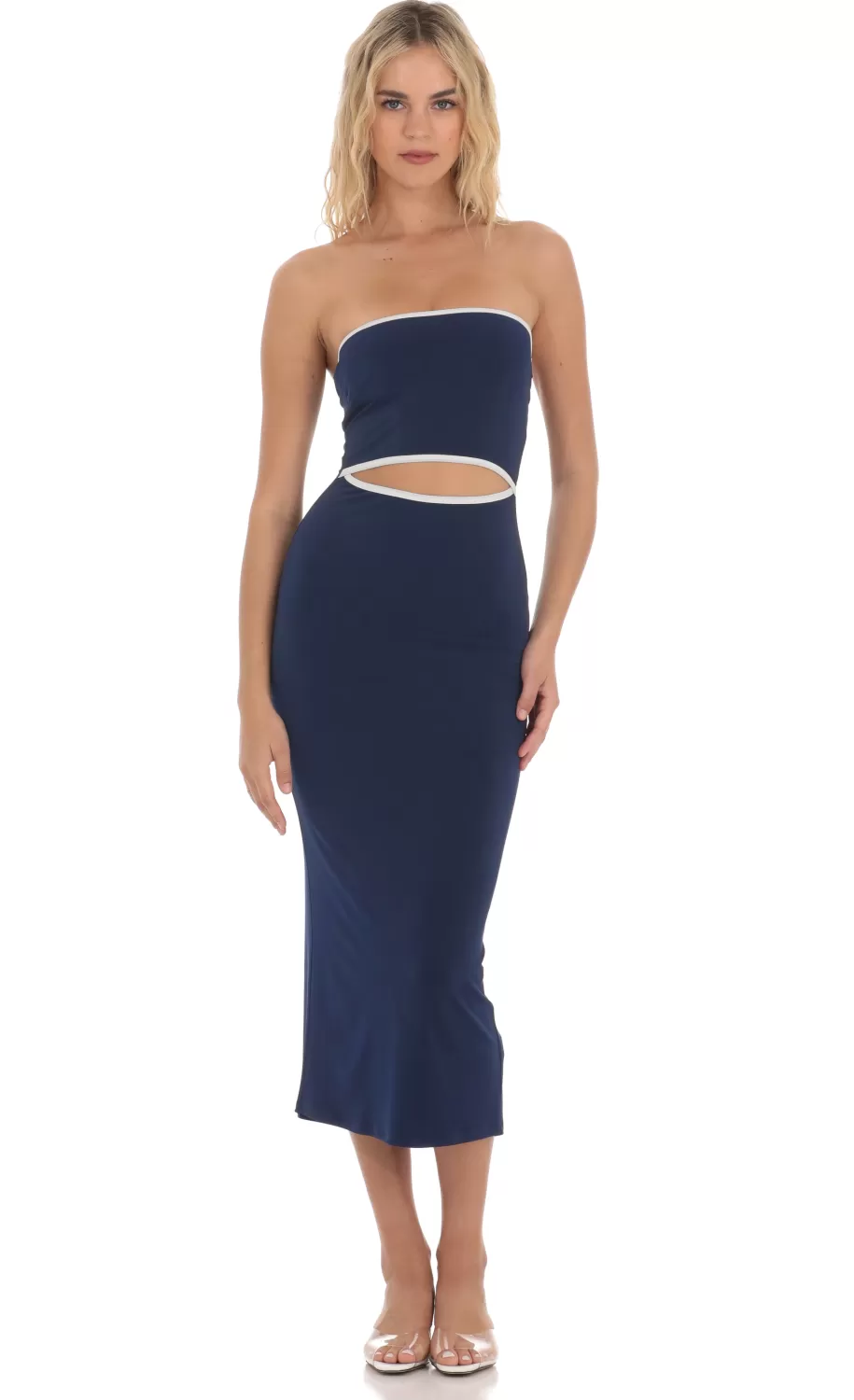 Cutout Strapless Midi Dress In Navy^LUCY IN THE SKY Sale