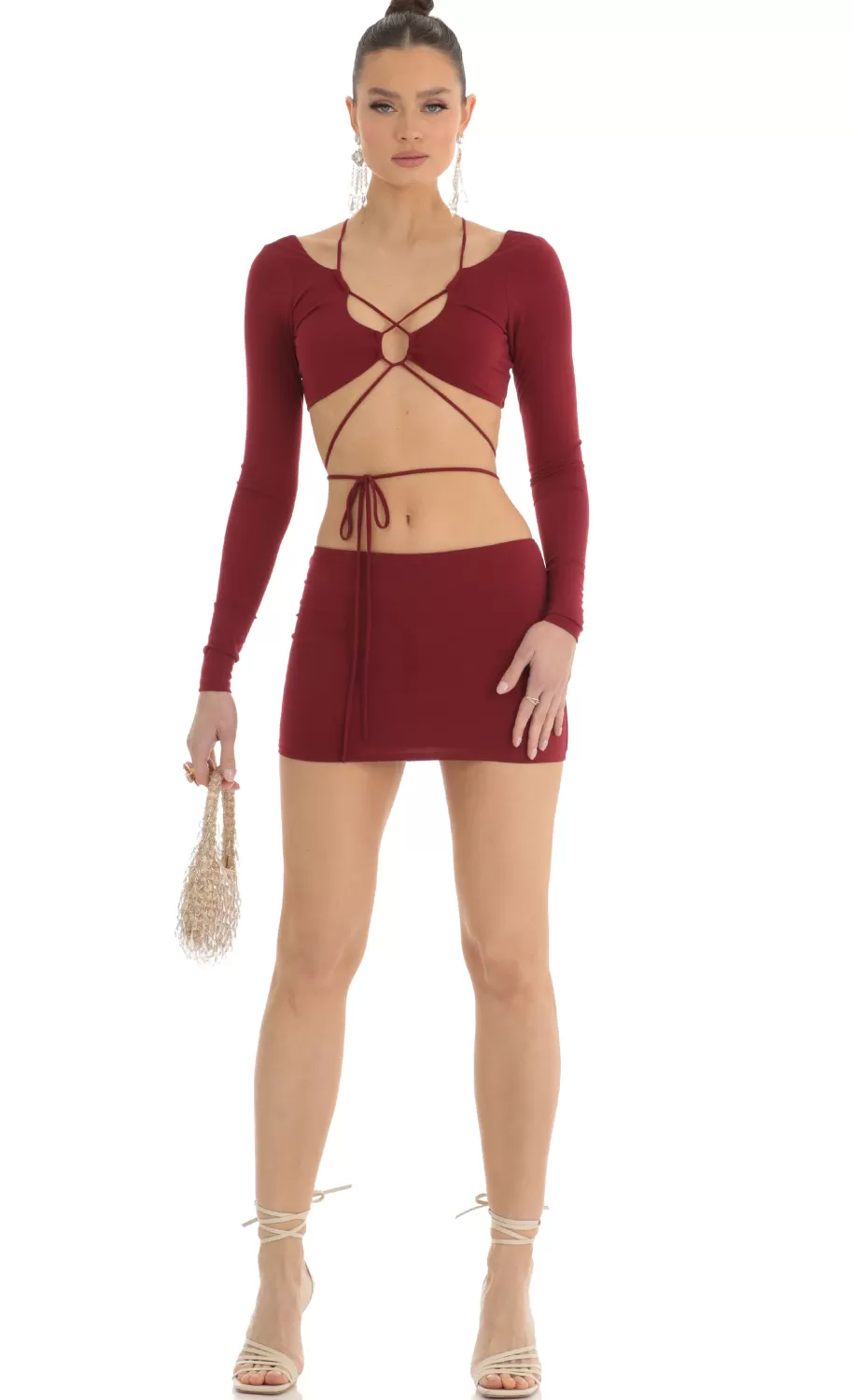 Cutout Two Piece Skirt Set In Red^LUCY IN THE SKY Hot