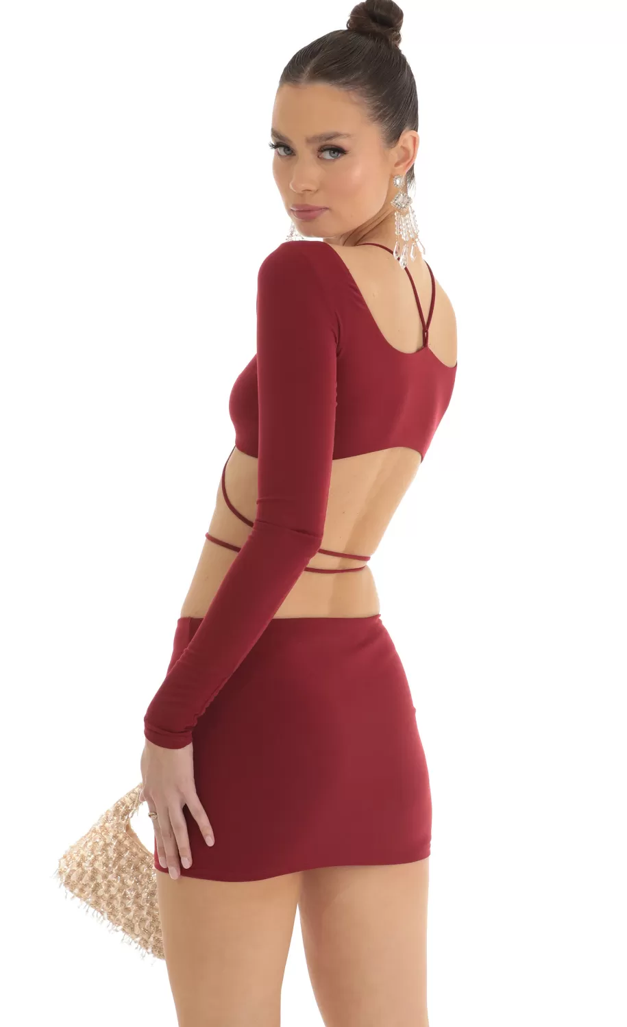 Cutout Two Piece Skirt Set In Red^LUCY IN THE SKY Hot