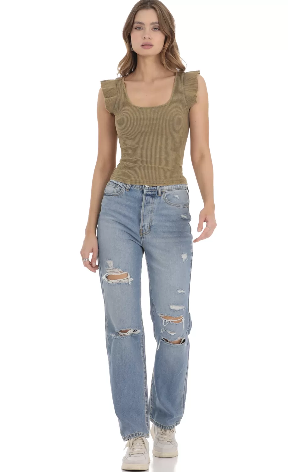 Distressed Jeans In Light Denim^LUCY IN THE SKY Shop