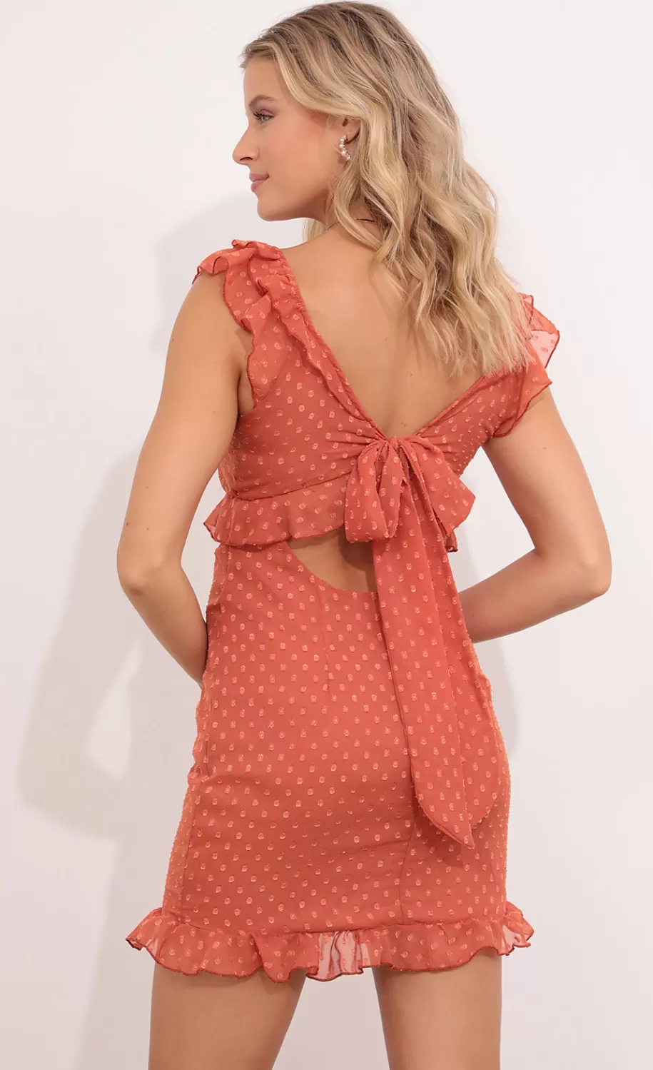 Dotted Chiffon Dress In Rust^LUCY IN THE SKY Store