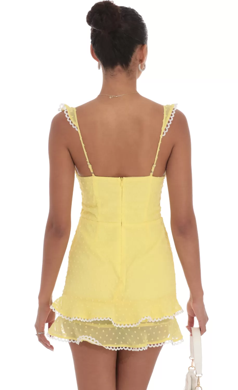 Dotted Chiffon Sweetheart Dress In Yellow^LUCY IN THE SKY Cheap