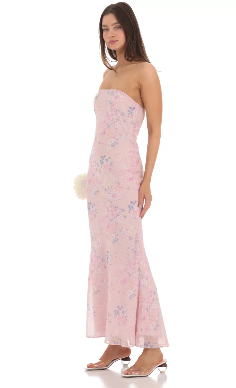 Dotted Floral Strapless Maxi Dress In Pink^LUCY IN THE SKY Outlet