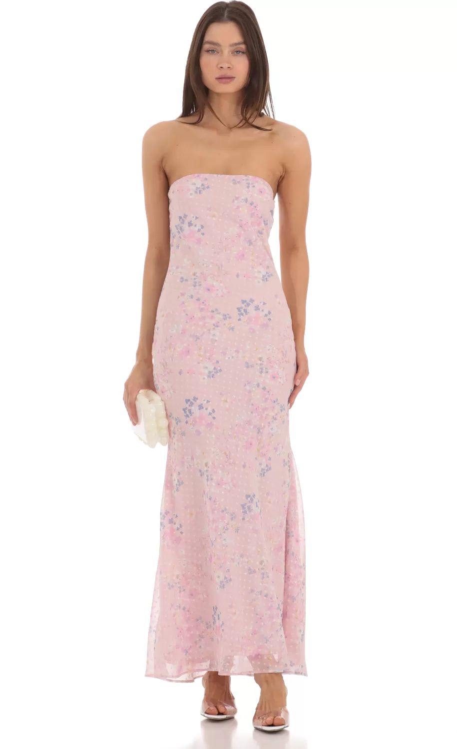 Dotted Floral Strapless Maxi Dress In Pink^LUCY IN THE SKY Outlet