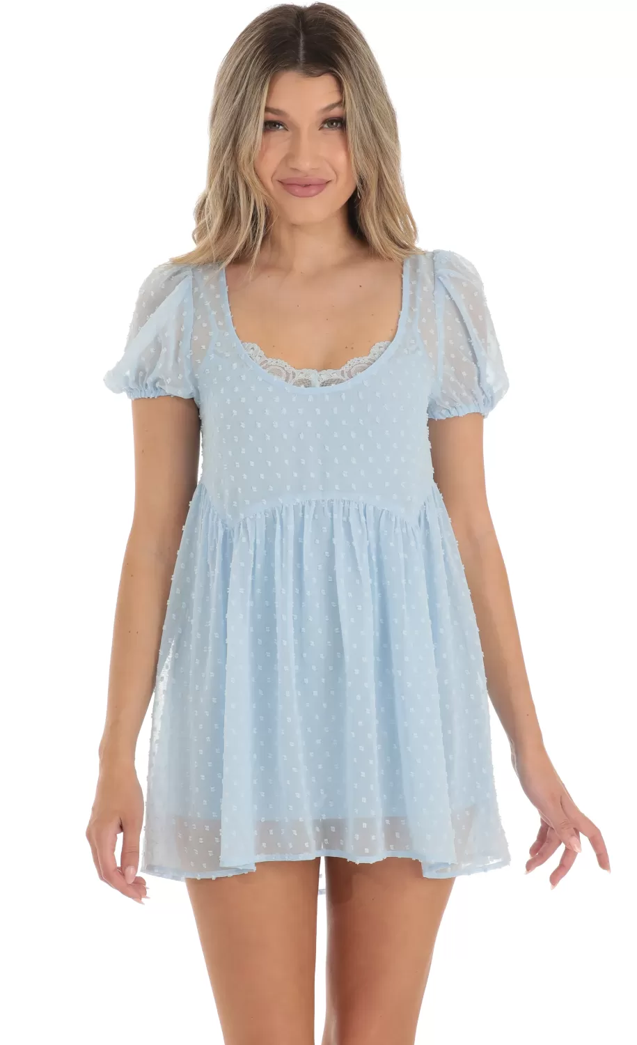 Dotted Lace Two Piece Dress Set In Blue^LUCY IN THE SKY New