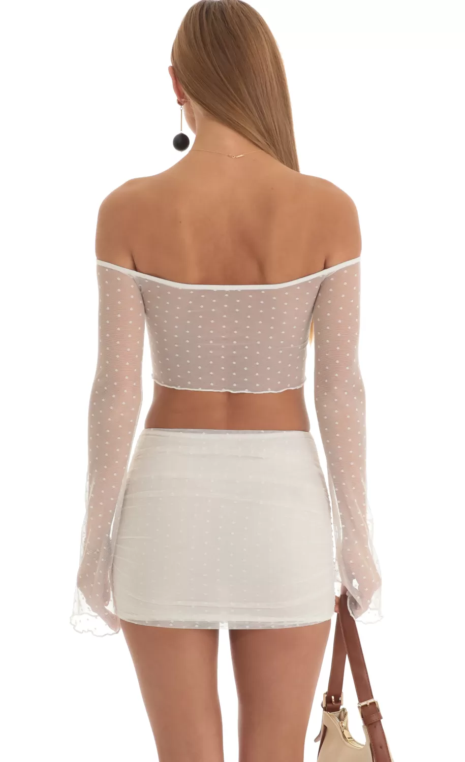 Dotted Mesh Two Piece Skirt Set In White^LUCY IN THE SKY Flash Sale