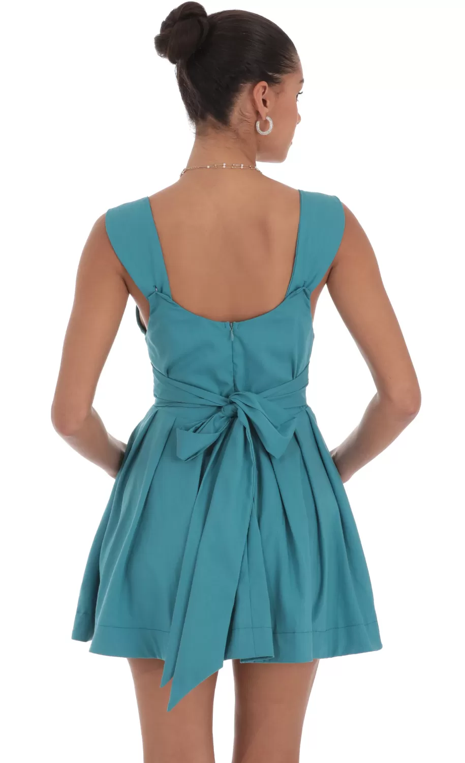 Double Bow A-Line Dress In Turquoise Blue^LUCY IN THE SKY Best Sale