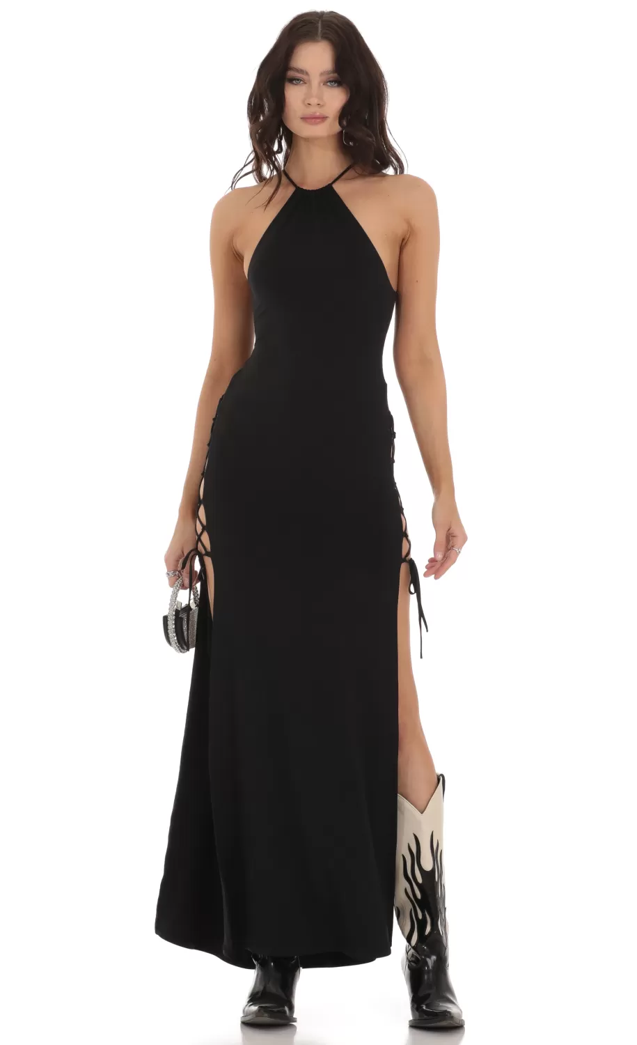 Double Slit Dress In Black^LUCY IN THE SKY New