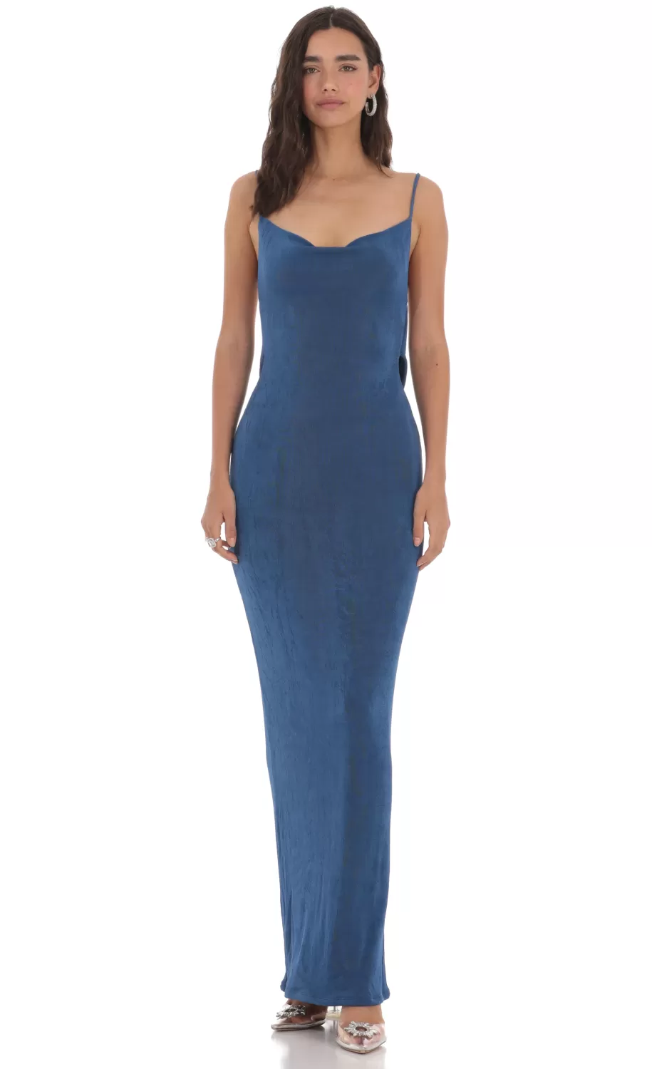 Draped Back Maxi Dress In Navy^LUCY IN THE SKY Best Sale