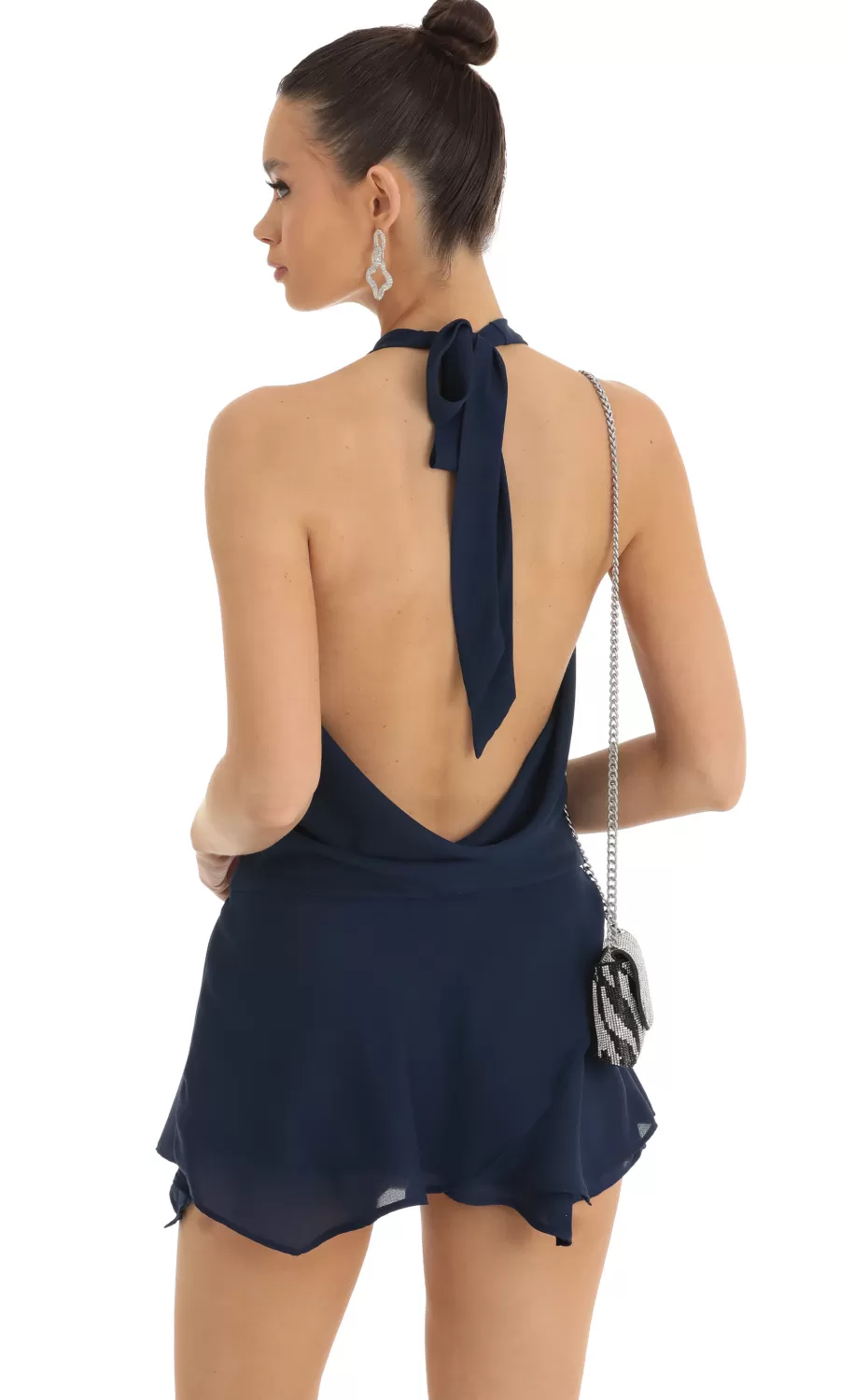 Draped Plunge Neck Dress In Navy^LUCY IN THE SKY Store