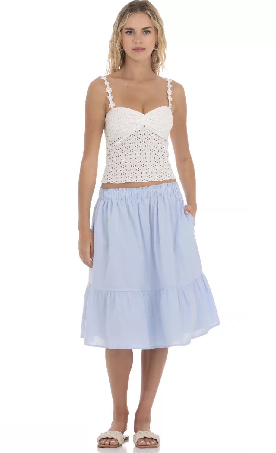 Drawstring Midi Skirt In Light Blue^LUCY IN THE SKY Cheap