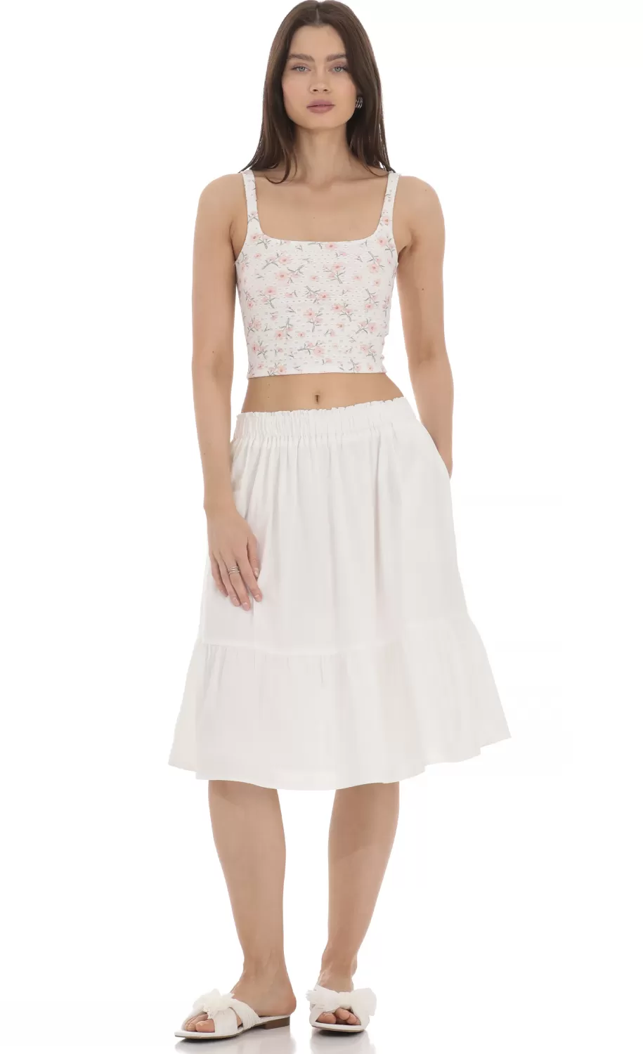 Drawstring Midi Skirt In White^LUCY IN THE SKY Cheap