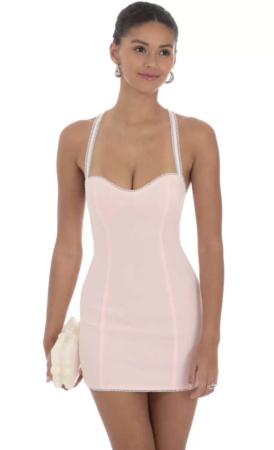 Elastic Ruffle Strap Bodycon Dress In Pink^LUCY IN THE SKY Store