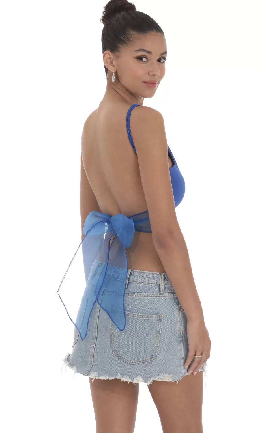 Embroidered Open Back Top In Blue^LUCY IN THE SKY Store