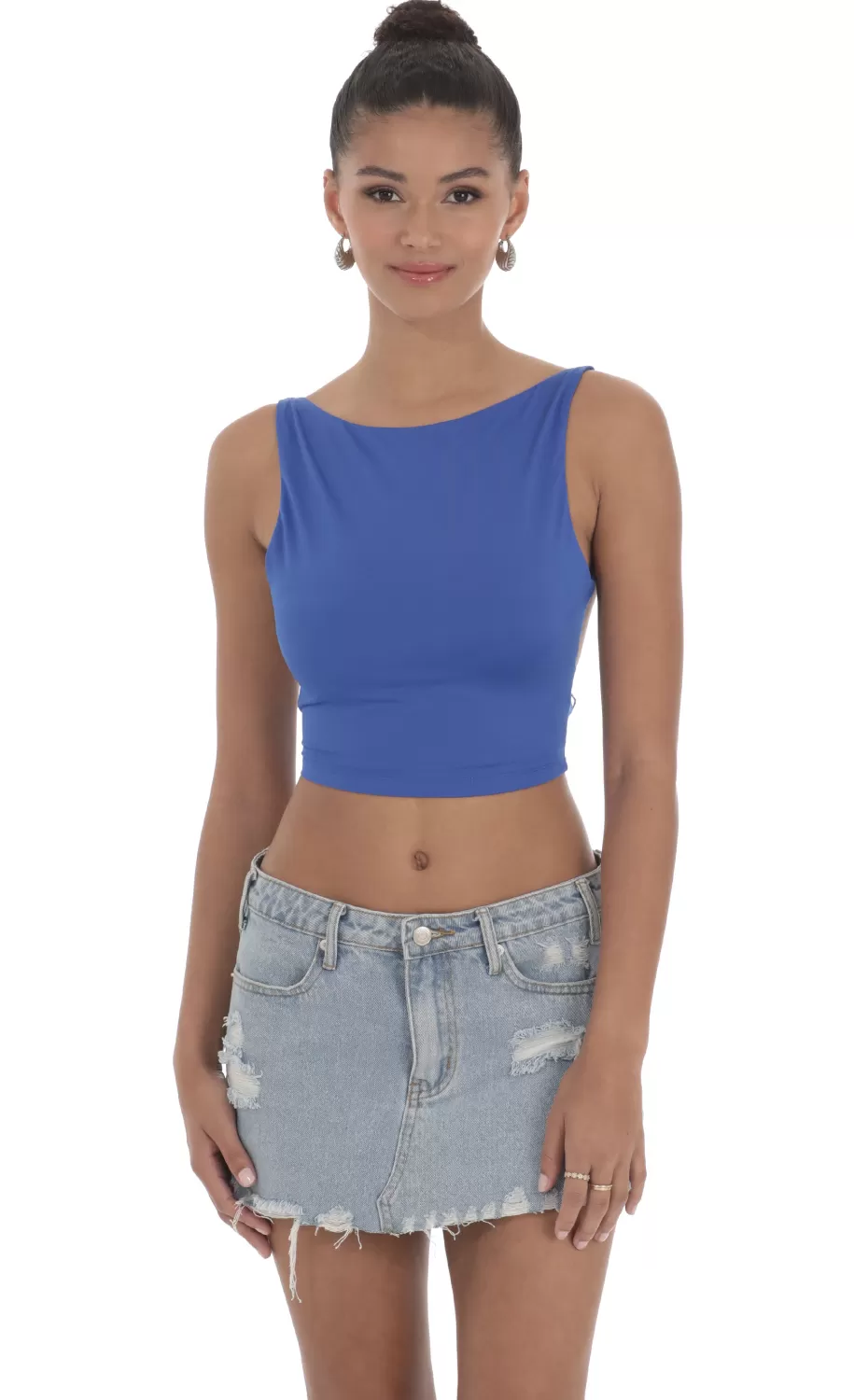 Embroidered Open Back Top In Blue^LUCY IN THE SKY Store