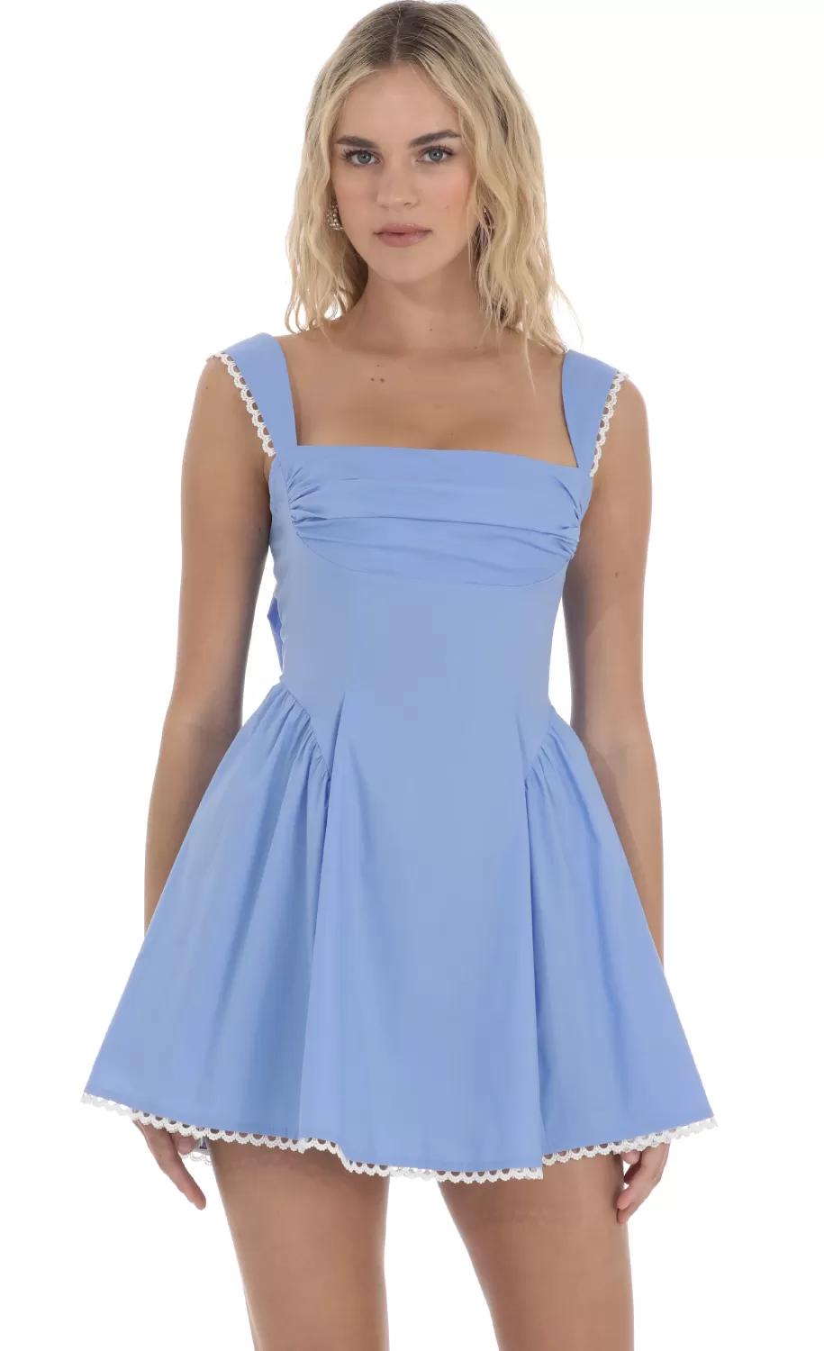 Embroidered Strap Fit And Flare Dress In Blue^LUCY IN THE SKY Clearance