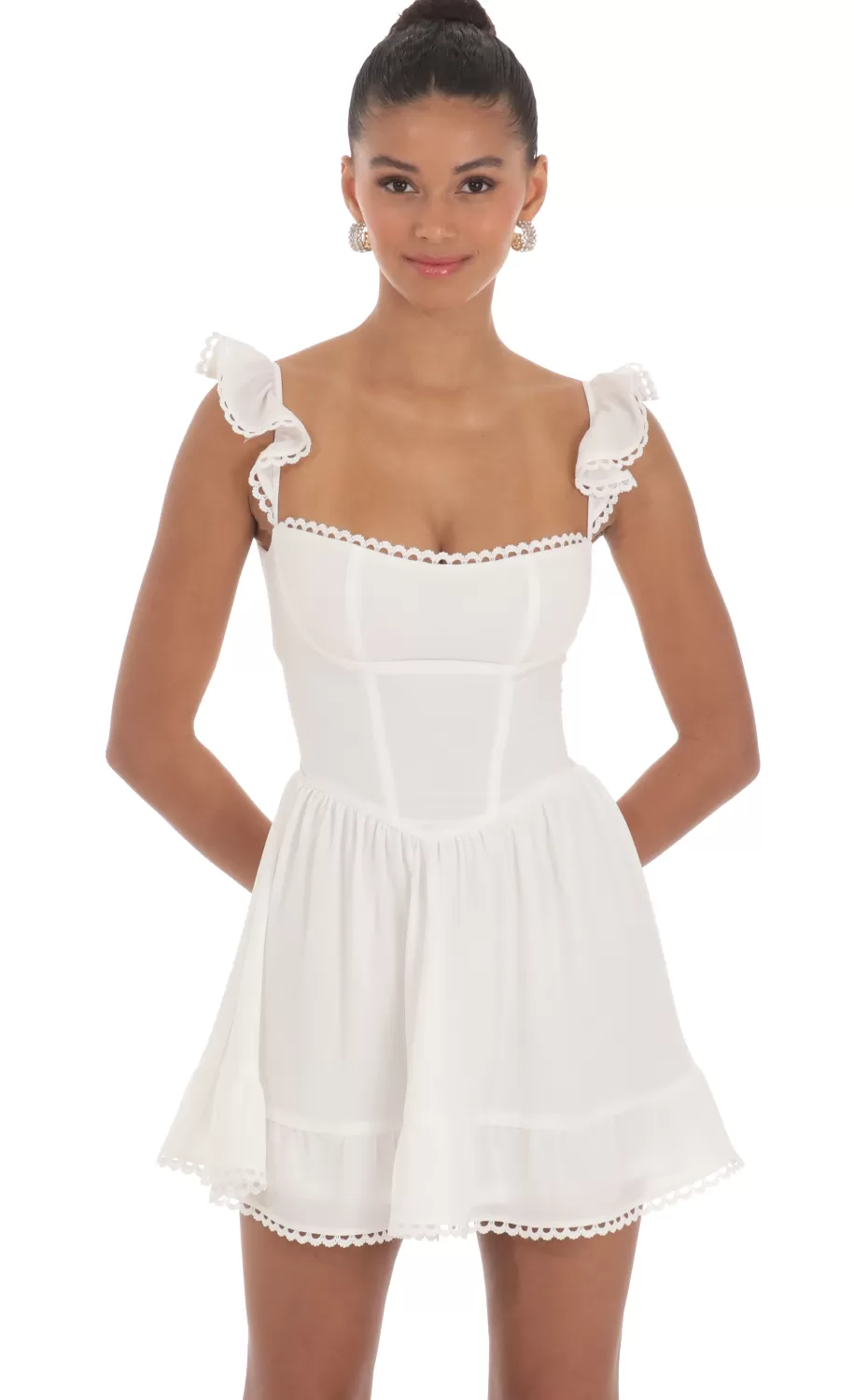 Embroidered Trim A-line Dress In White^LUCY IN THE SKY Flash Sale