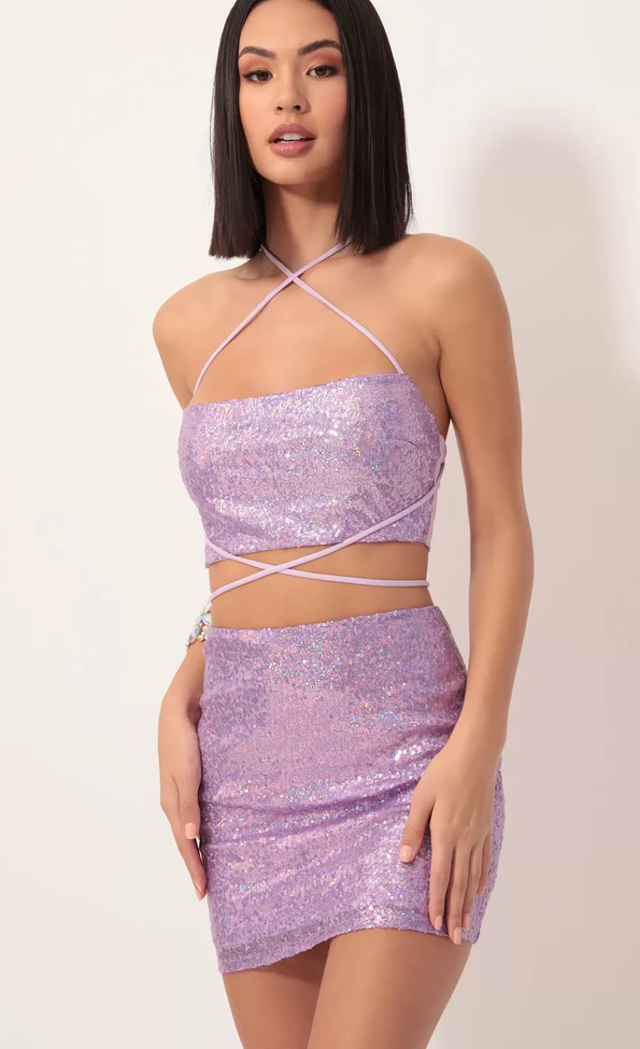 Eva Iridescent Sequin Set In Lilac^LUCY IN THE SKY Best Sale