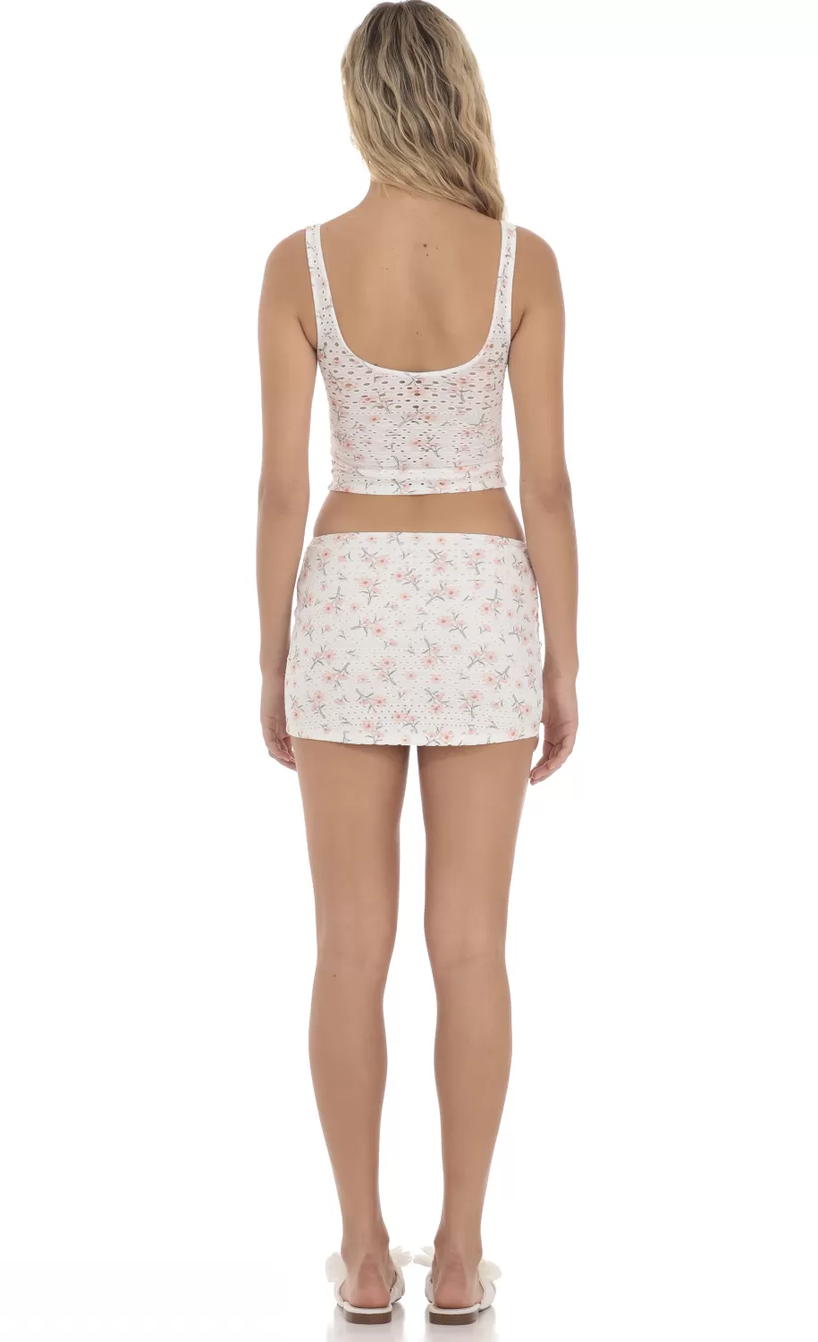 Eyelet Floral Two Piece Set In White^LUCY IN THE SKY Online