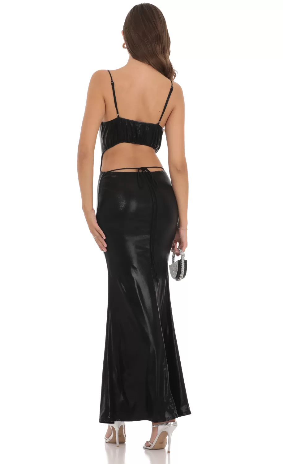 Faux Leather Cowl Neck Maxi Dress In Black^LUCY IN THE SKY Sale