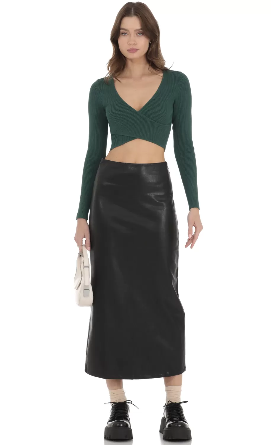 Faux Leather Maxi Skirt In Black^LUCY IN THE SKY Hot