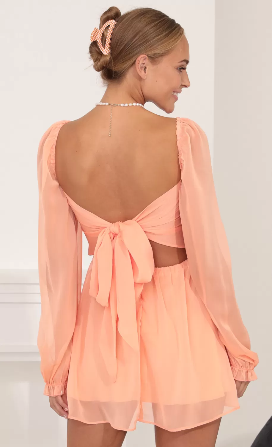 Fit And Flare Dress In Peach^LUCY IN THE SKY Sale