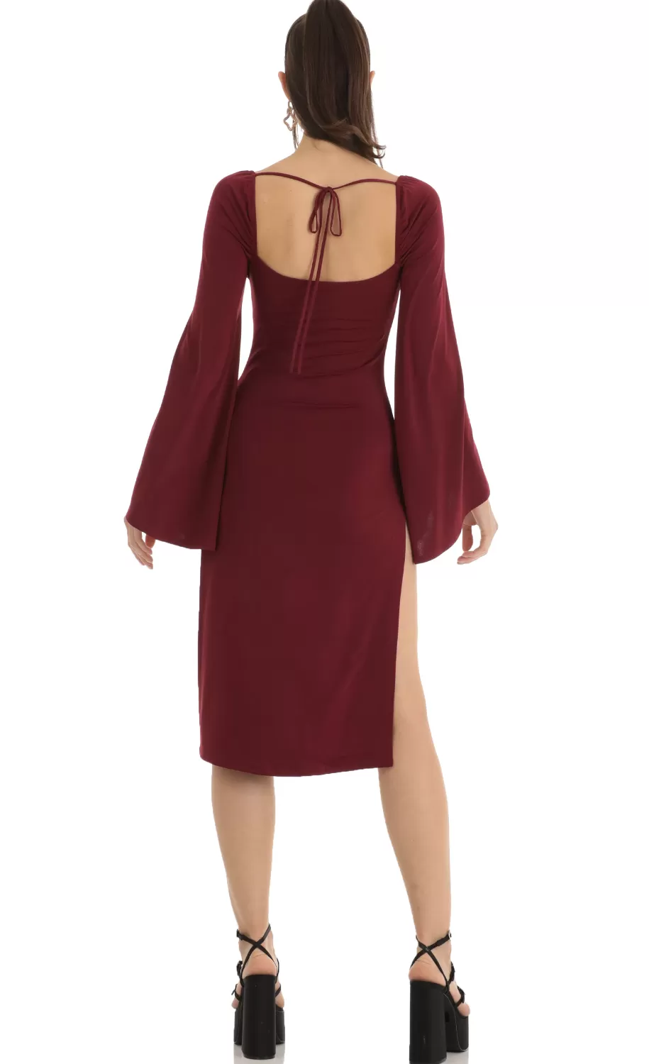 Flare Sleeve Midi Dress In Red^LUCY IN THE SKY Store