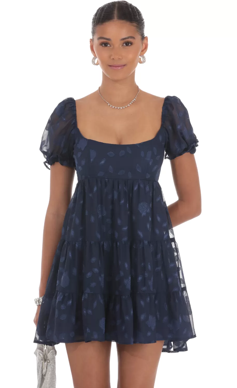 Floral Chiffon Fit And Flare Dress In Navy^LUCY IN THE SKY Fashion