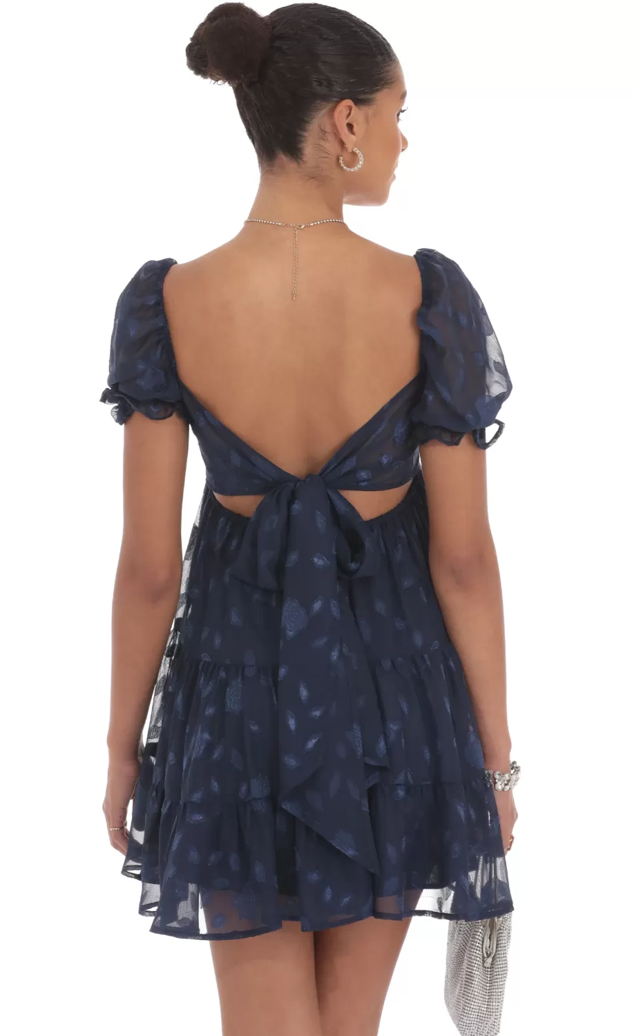 Floral Chiffon Fit And Flare Dress In Navy^LUCY IN THE SKY Fashion