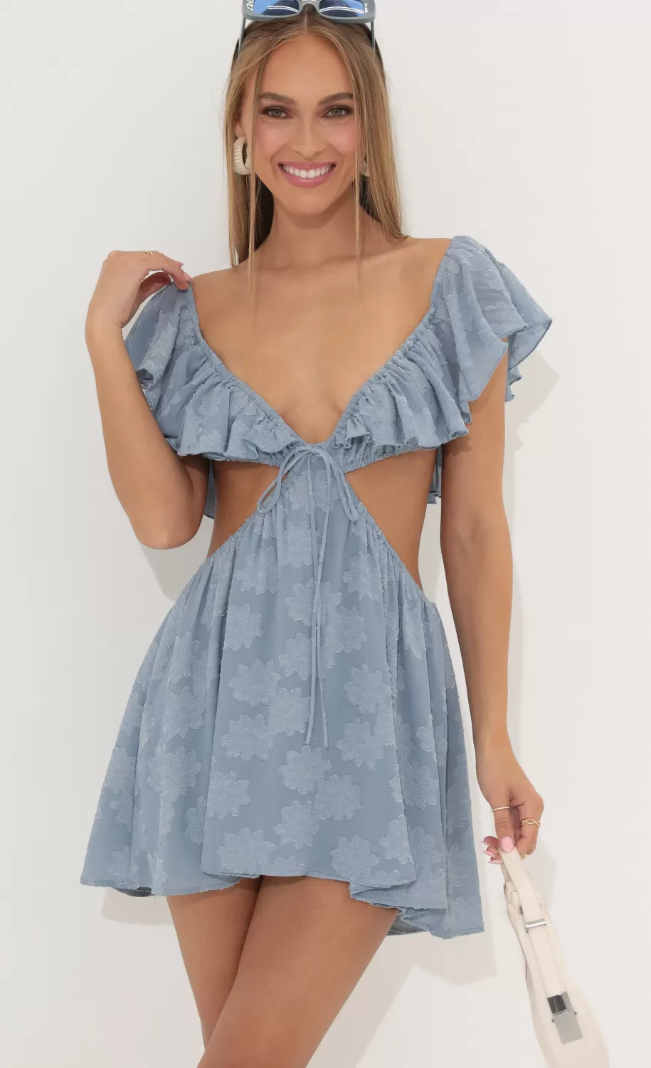 Floral Crepe Dress Blue^LUCY IN THE SKY Flash Sale