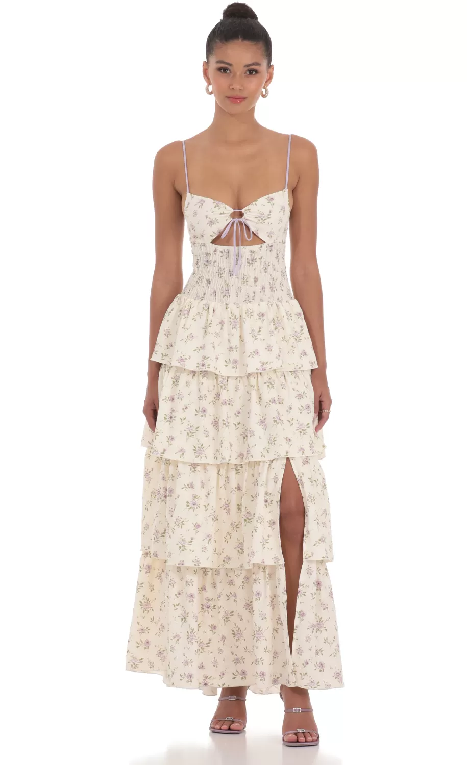 Floral Cutout Ruffle Maxi Dress In Cream^LUCY IN THE SKY Outlet