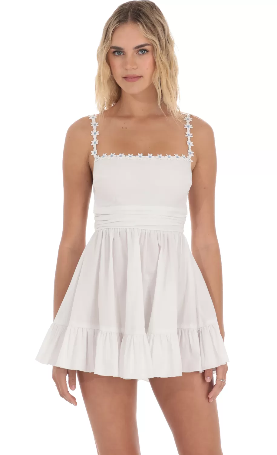 Floral Embroidered A-line Dress In White^LUCY IN THE SKY Clearance