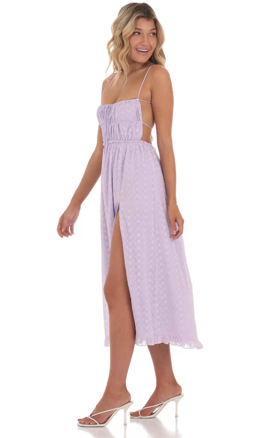 Floral Embroidered Open Back Midi Dress In Lavender^LUCY IN THE SKY Cheap