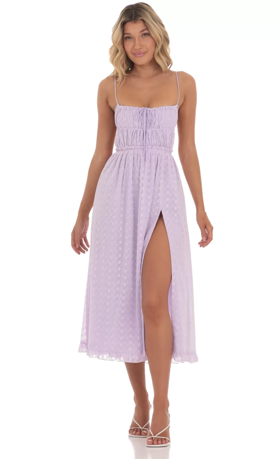 Floral Embroidered Open Back Midi Dress In Lavender^LUCY IN THE SKY Cheap