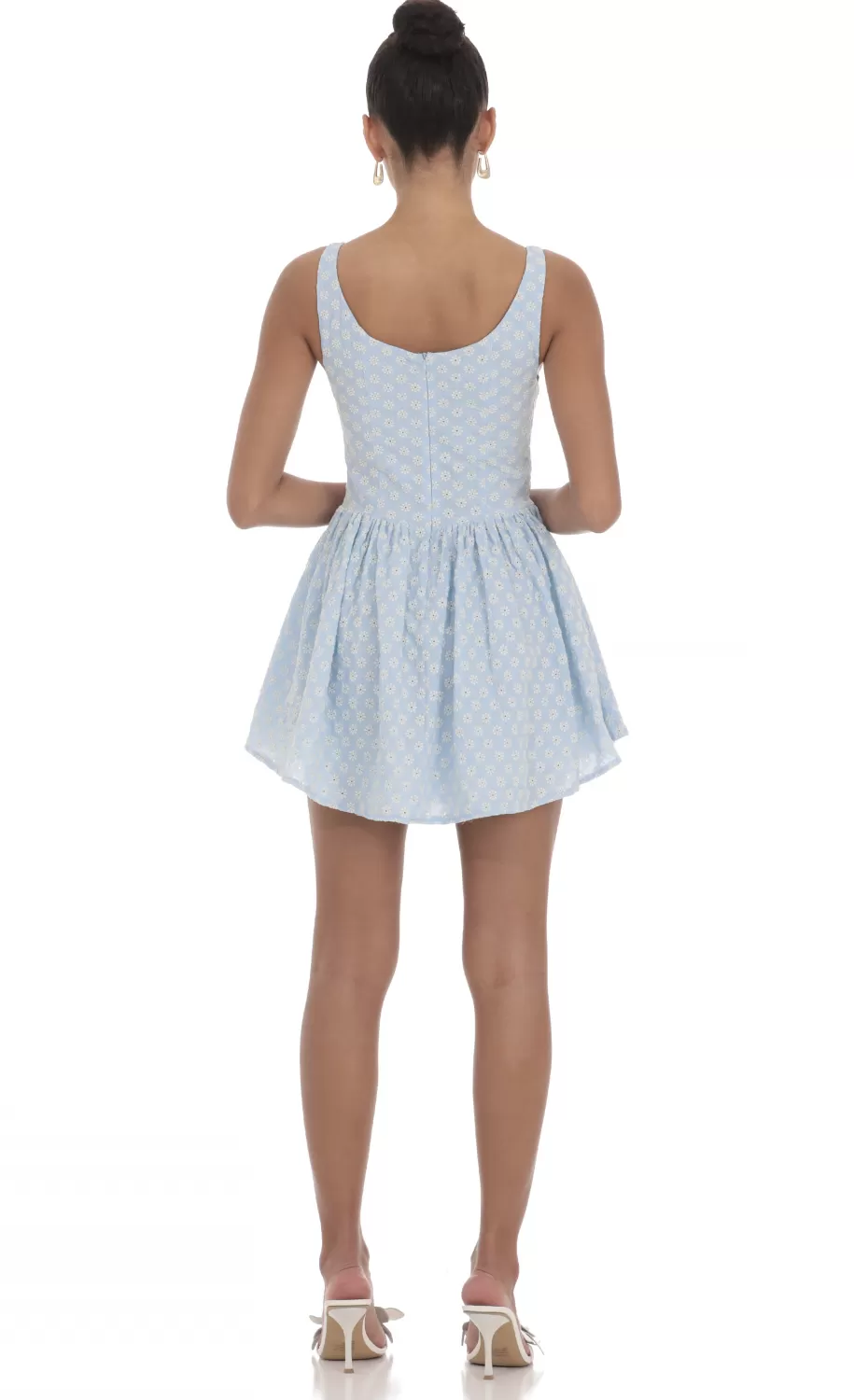 Floral Eyelet Flare Dress In Blue^LUCY IN THE SKY Shop