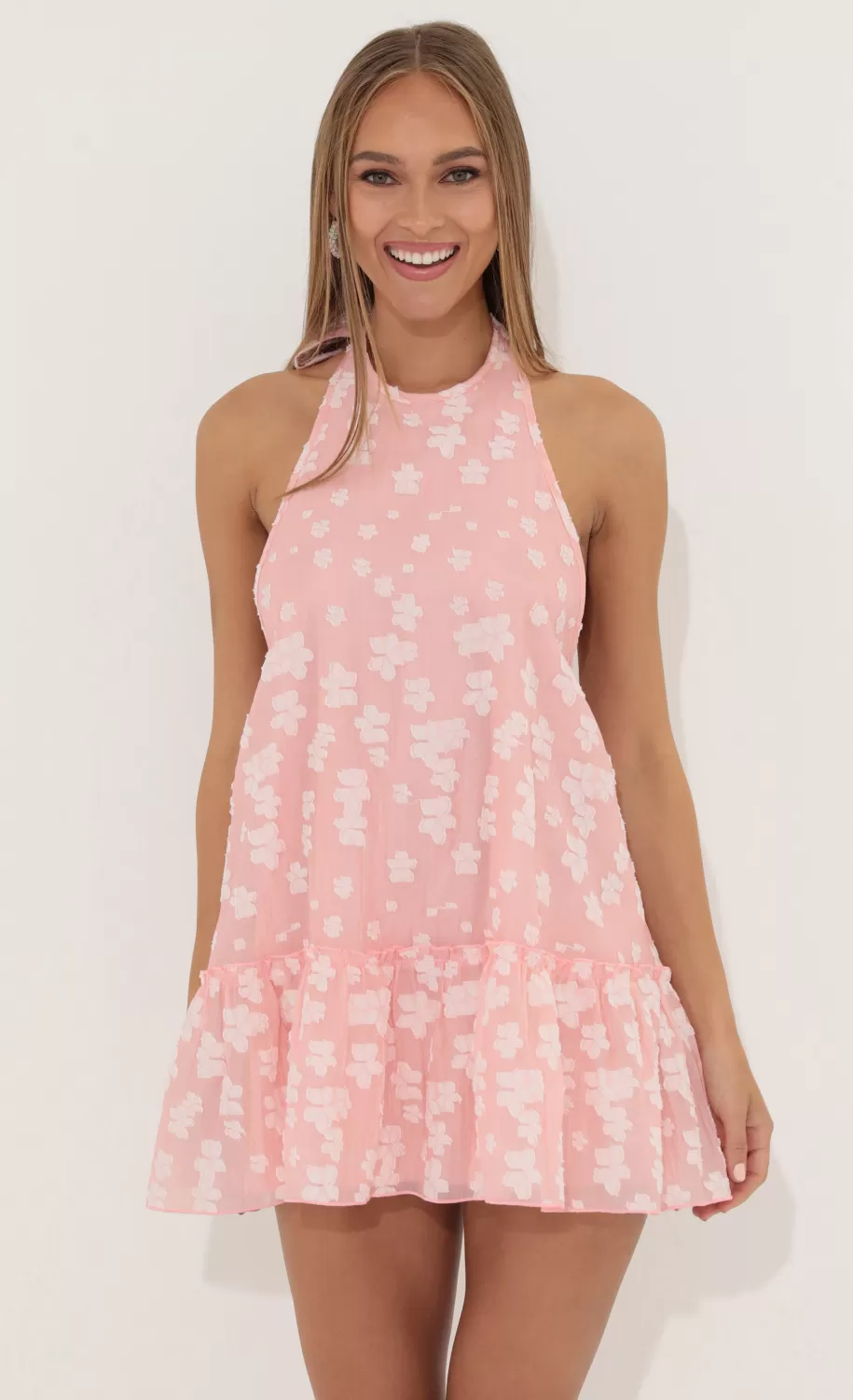 Floral Halter Neck Dress In Pink^LUCY IN THE SKY Cheap