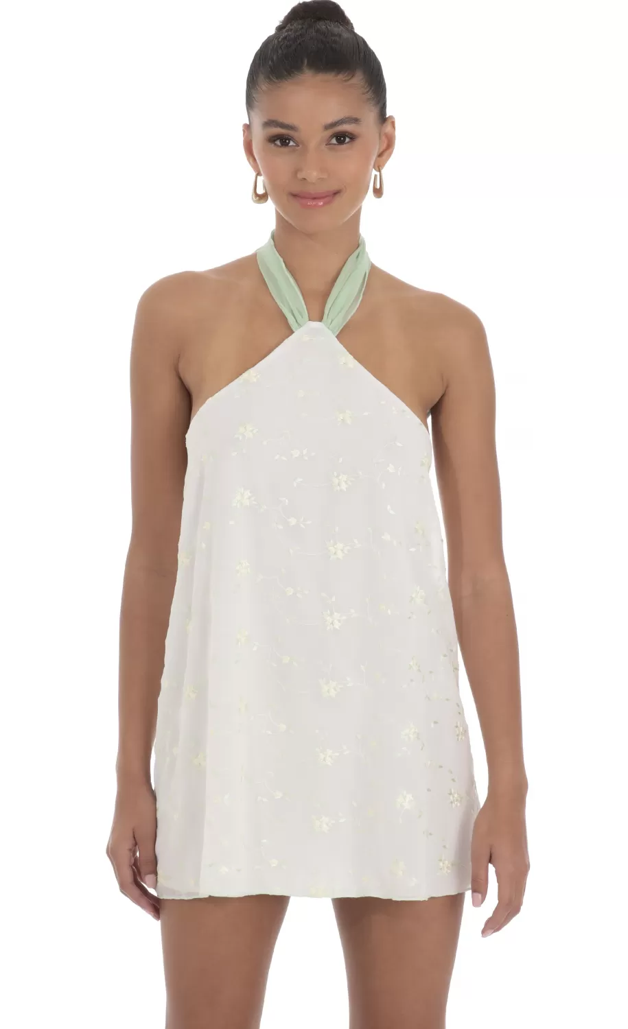 Floral Halter Shift Dress In White^LUCY IN THE SKY Cheap