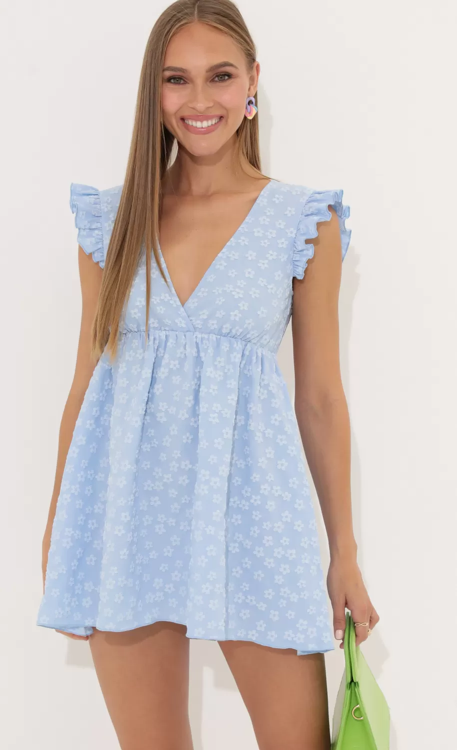 Floral Jacquard Baby Doll Dress In Blue^LUCY IN THE SKY Sale