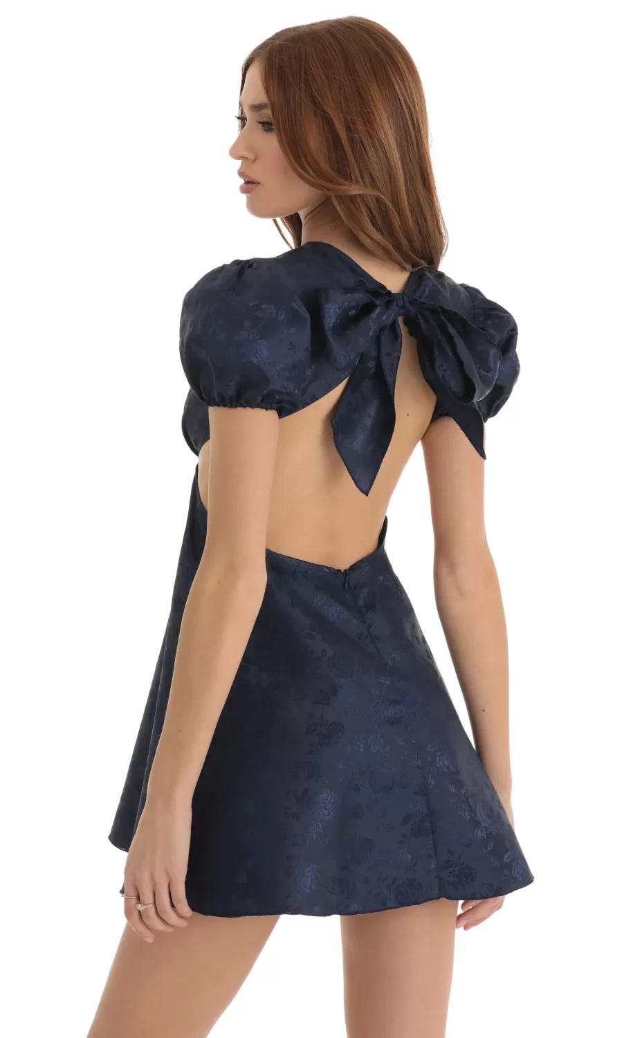 Floral Jacquard Baby Doll Dress In Blue^LUCY IN THE SKY Best Sale