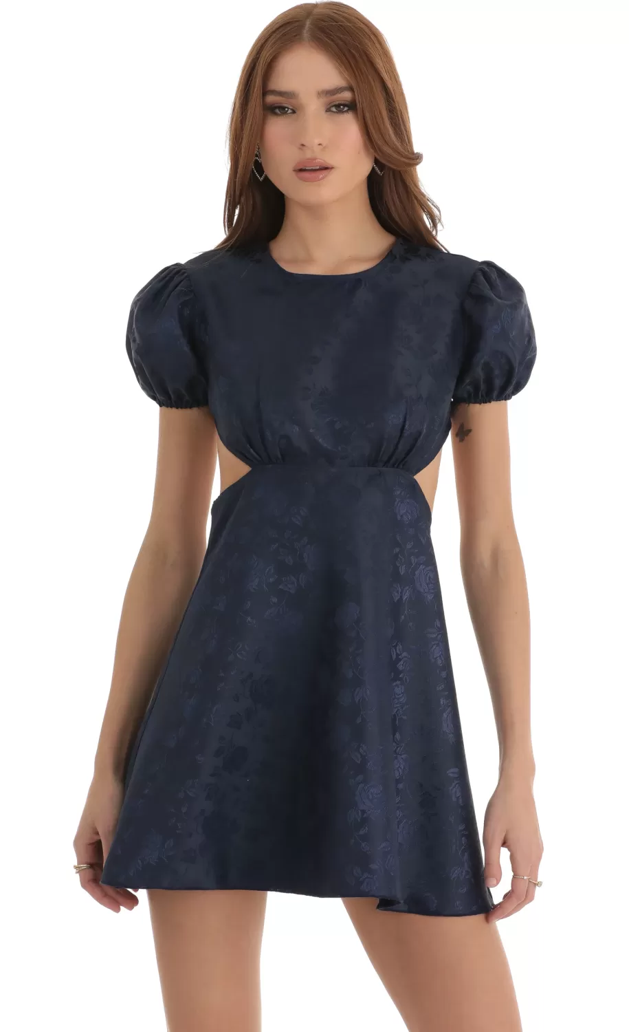 Floral Jacquard Baby Doll Dress In Blue^LUCY IN THE SKY Best Sale