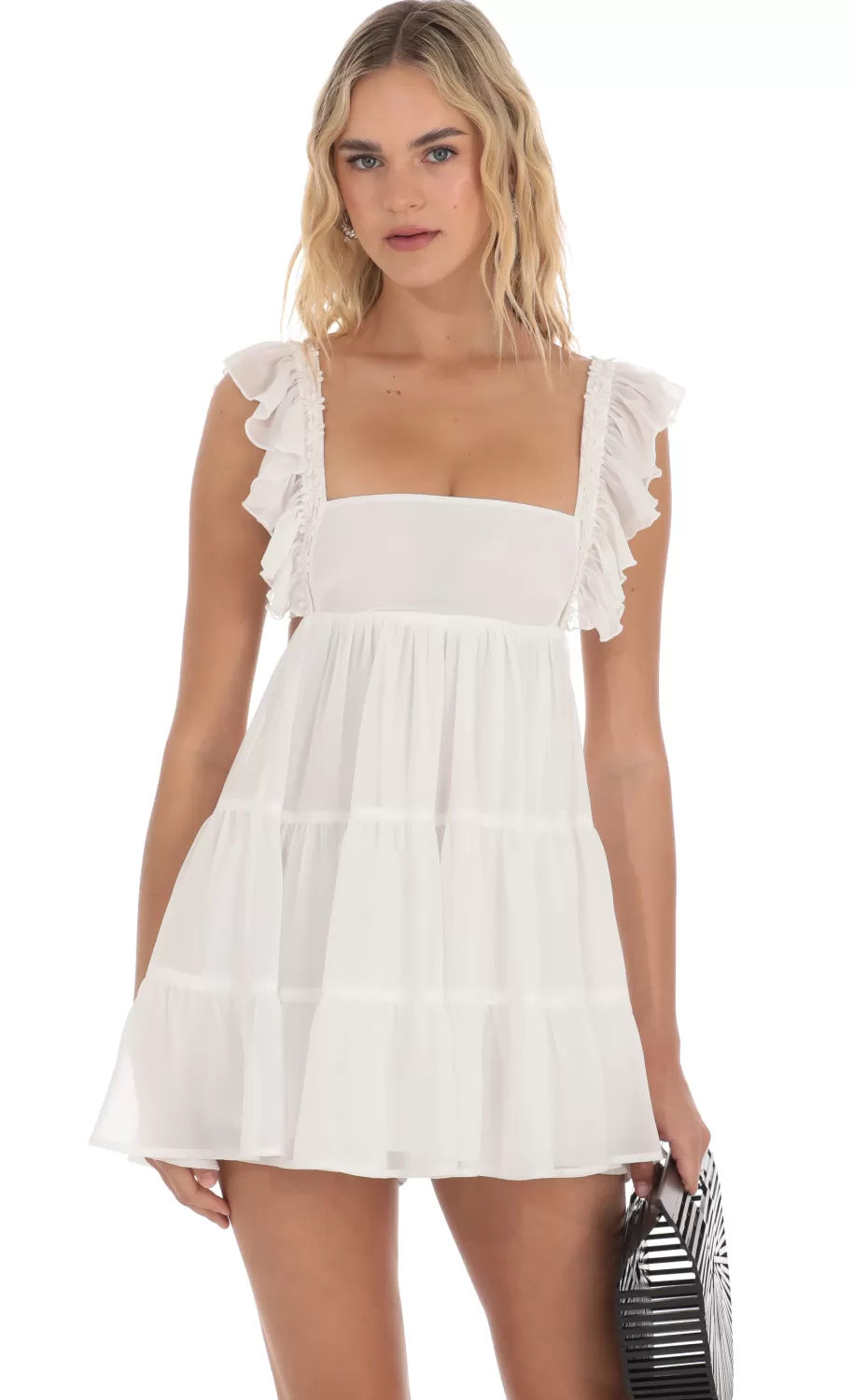 Floral Ruffle Strap Babydoll Romper In White^LUCY IN THE SKY Cheap