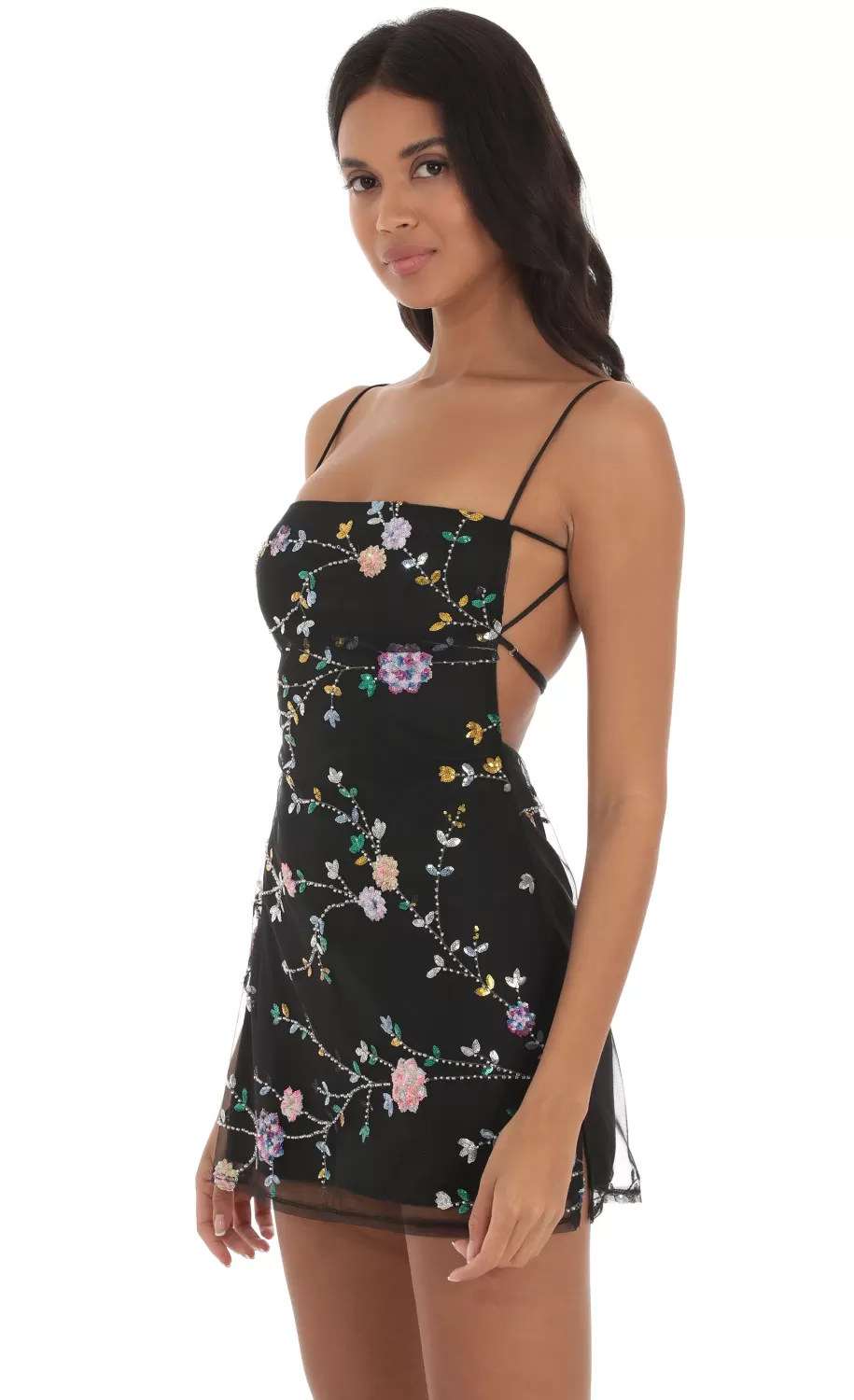 Floral Sequin Dress In Black^LUCY IN THE SKY Cheap