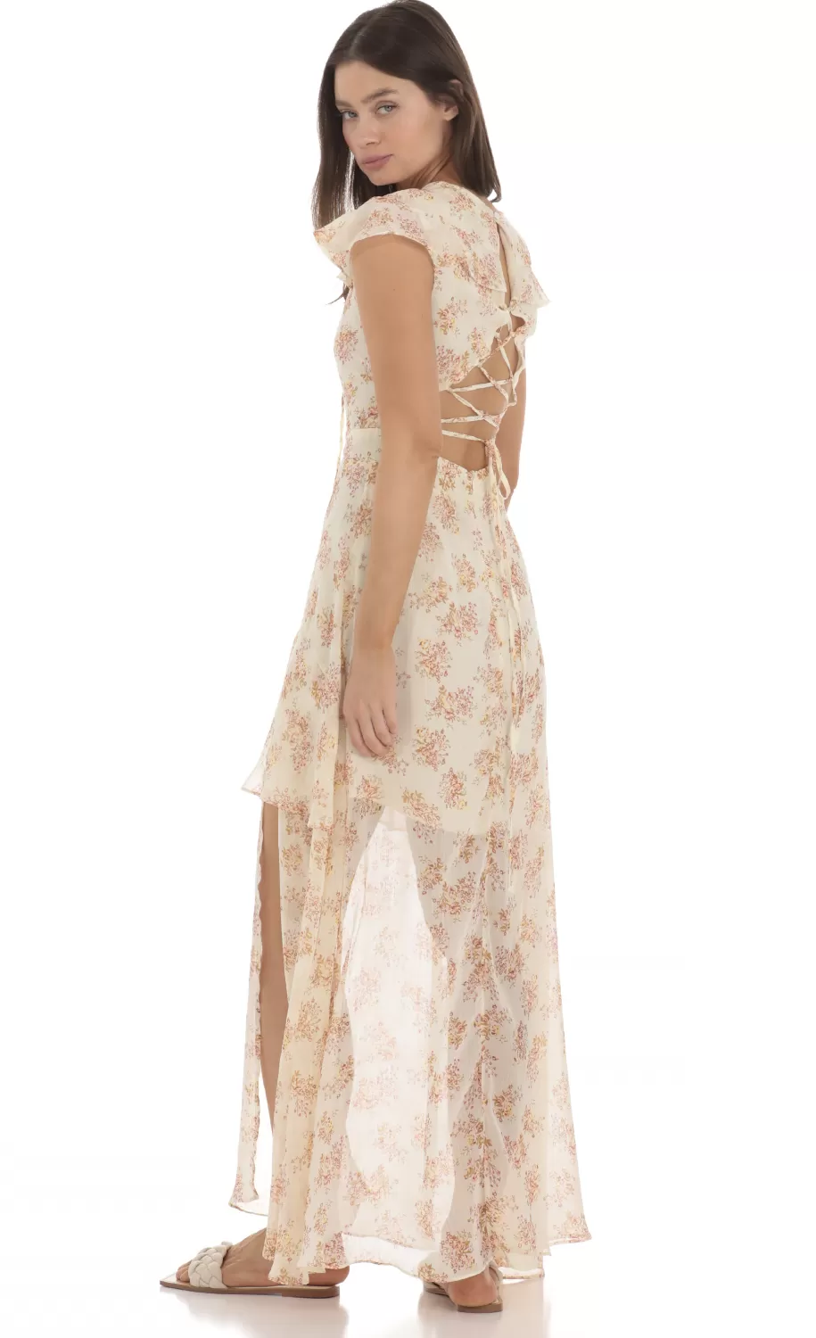 Floral Shimmer Ruffle Dress In Yellow^LUCY IN THE SKY Outlet