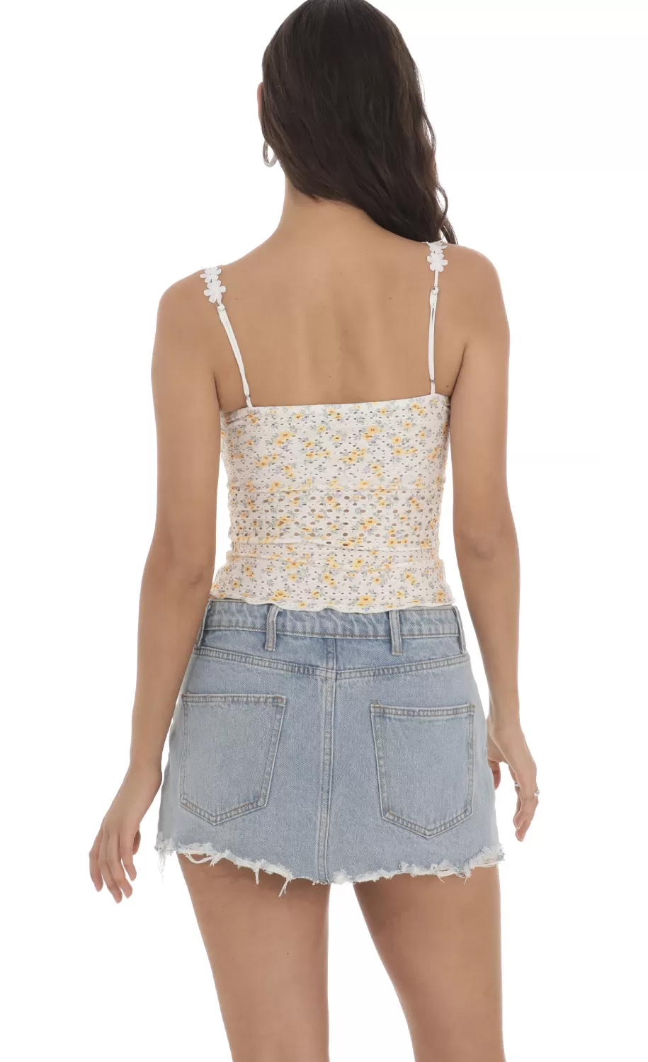 Floral Strap Eyelet Top In White And Yellow^LUCY IN THE SKY Best