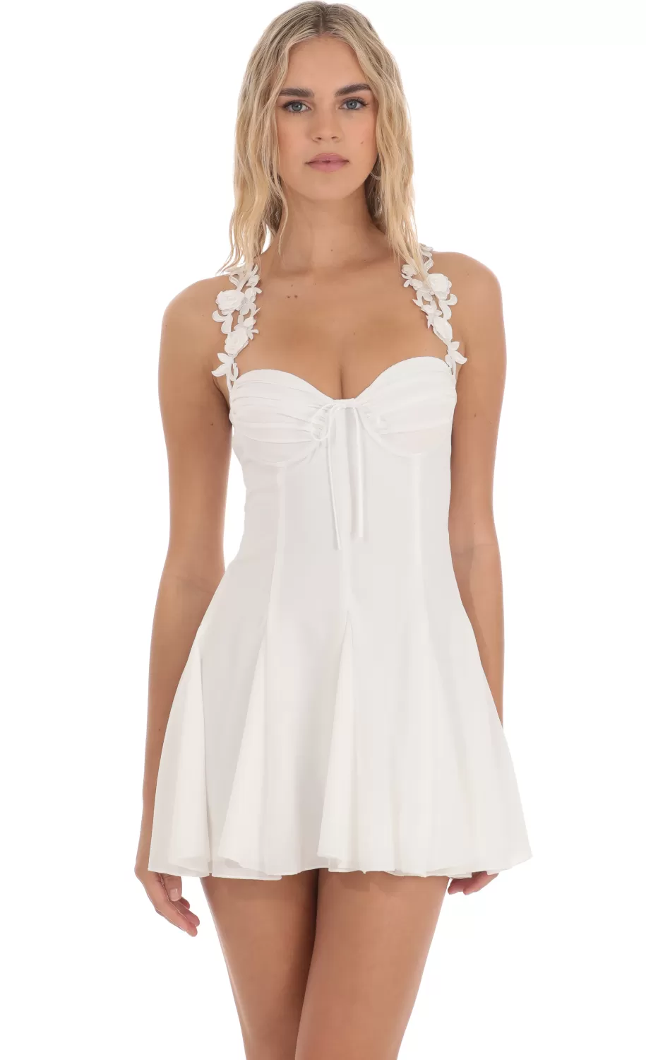 Floral Strap Fit And Flare Dress In White^LUCY IN THE SKY Cheap