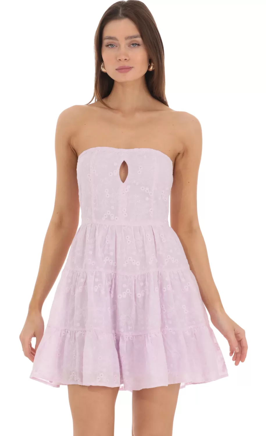 Floral Strapless Keyhole Dress In Lavender^LUCY IN THE SKY Shop