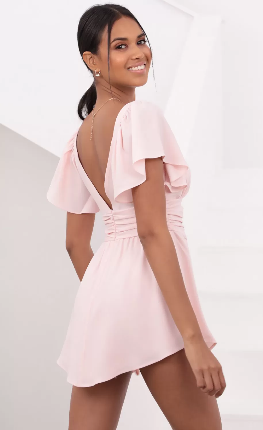 Flutter Sleeved Dress In Baby Pink^LUCY IN THE SKY Sale