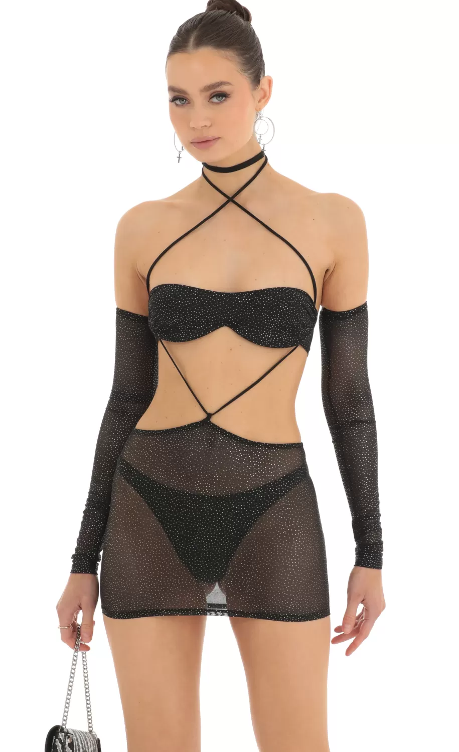 Foil Mesh Cutout Set And Sleeves In Black^LUCY IN THE SKY New